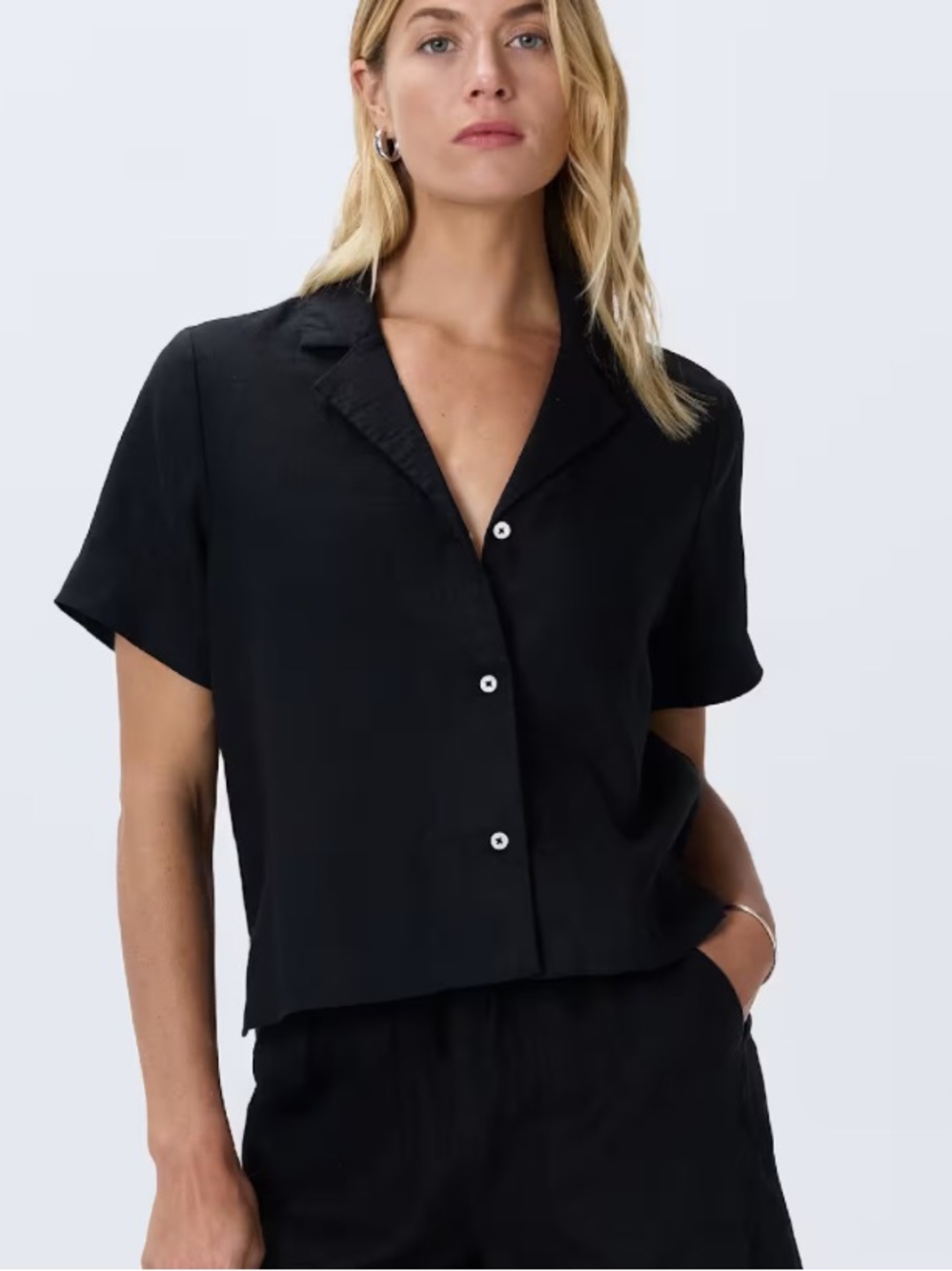 Quince Black 100% Linen Short-Sleeve Button-Front Shirt